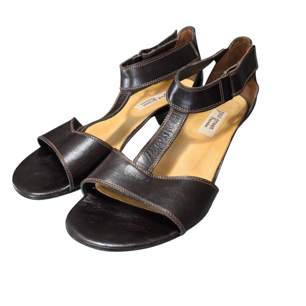 Paul Green München Brown Leather Low Heel Sandals Women’s Size 9.5 Ankle Strap
